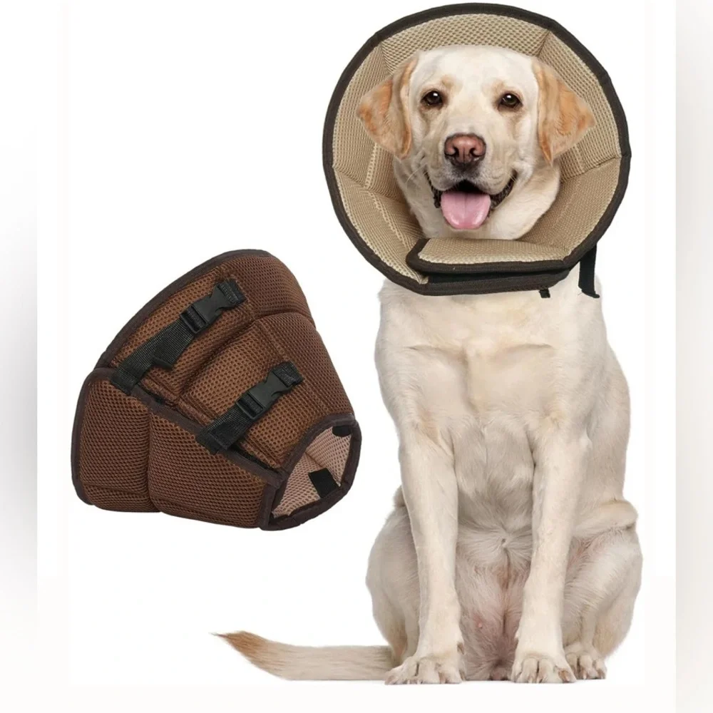 XL Dog Collar Recovery Surgery Brown Soft Sided Neck Adjustable Foldable New